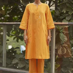 Raas by Ekta Embroidered Pure Cotton Cambric Top With Trousers Co-Ords-image-19
