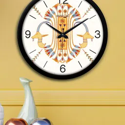 RANDOM White & Yellow Printed Round Shaped Contemporary Wall Clock-15