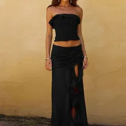 LULU & SKY Strapless Neck Tube Top With Ruched Skirt Co-Ords-image-54