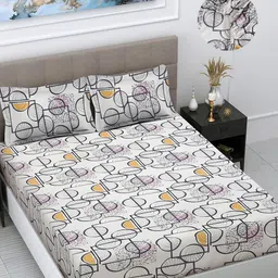 Myntra Elegant Homes White And Black Printed 300 TC King Bedsheet Set 2.50 m x 2.25m-image-20