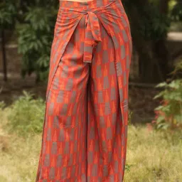 Nilam India Women Hand Block Printed Wide Leg Wrap Trousers-image-26