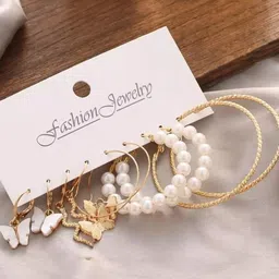 PASU FASHION Set Of 5 Gold-Plated Butterfly Shaped Hoop Earrings-image-37
