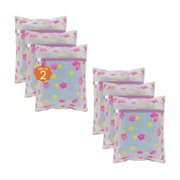 Aura 6Pcs White & Blue Sunflower-Printed Reusable Mesh Laundry Bags With Zipper-19