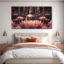 The Castle Decor Pink & Brown 5 Pieces Buddha Wooden Religious Wall Arts-image-10