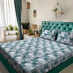 Myntra Elegant Homes Green Geometric Cotton 400 TC King Bedsheet Set 2.50 m x 2.25 m-picture-10