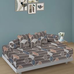 Arrabi Set Of 6 Brown & Blue Printed Geometric TC Cotton Diwan Set-25