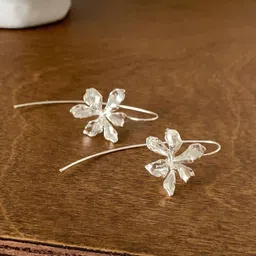 Krelin Silver-Plated Floral Textured Shaped Hook Design Drop Earrings-36