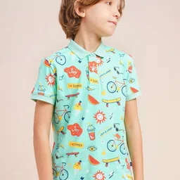 Jack & Jones Junior Boys Conversational Printed Polo Collar Cotton T-shirt-picture-4