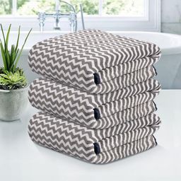 Kuber Industries Grey & White 3 Pieces Printed Microfiber 280 GSM Bath Towels-27