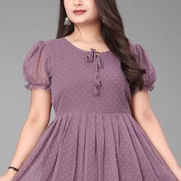 KRISHTI CREATION Print Puff Sleeve Georgette Fit & Flare Maxi Dress image 4