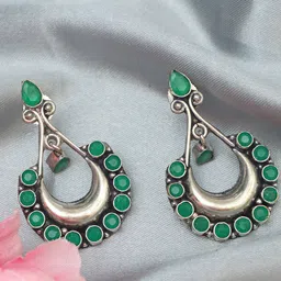 Ozanoo Silver Plated Oxidised Classic Chandbalis Earrings-image-8