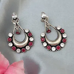 Ozanoo Silver-Plated Crescent Shaped Chandbalis Earrings-picture-55
