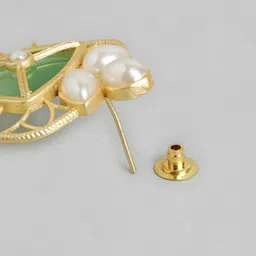 Anouk Gold Plated Artificial Stones Studded & Beaded Geometric Drop Earrings image 3