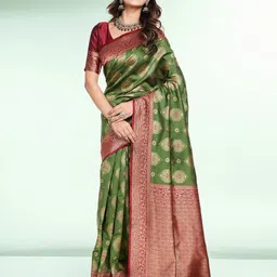 RICH & ROMAN Woven Design Zari Pure Silk Banarasi Saree-image-39