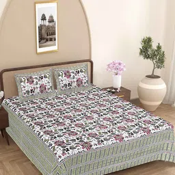 VANI E Blue & White Printed Pure Cotton 180TC King Bedsheet Set- 2.28 m x 4.57 m-3