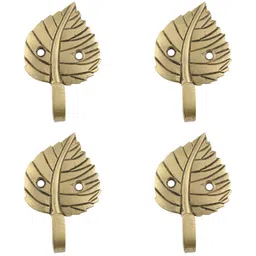 IndianShelf Gold Toned 4 Pieces Brass Leaf Wall Mounted Key Hooks-image-19