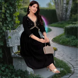 KPF Embroidered V-Neck Zari Work Three-Quarter Sleeves Anarkali Kurta-48