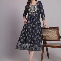 Jaipur Kurti Women Floral Embroidered A-Line Midi Dress-image-80