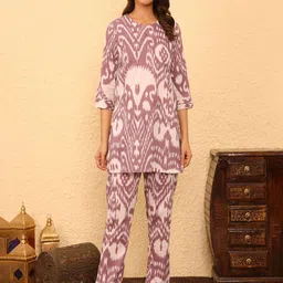 Kwatchi Printed V-Neck Tunic With Trousers Co-Ords-22