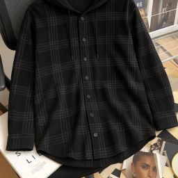 Men Checkered Hooded Neck Cotton Blend Black T-Shirt-image-61