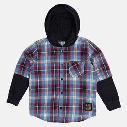 MINI KLUB Boys Tartan Checked Hooded Pure Cotton Casual Shirt-picture-32