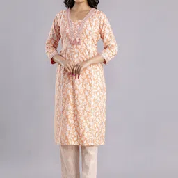 ANNAYEMA APPARELS Women Floral Embroidered Regular Sequinned Pure Cotton Kurta with Pyjamas & With Dupatta-image-86