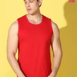 WOOSTRO Pack Of 2 Printed Super Combed Cotton Gym Vests VWS26(PLAIN RED)(98 PEACH)-picture-11