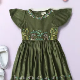 Bella Moda Girls Embroidered Flutter Sleeve Fit & Flare Dress-image-4