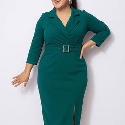 SASSAFRAS Women Curve Belted Sheath Midi Dress-image-29
