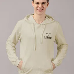 LEON Men Typography Printed Hooded Ribbed Hemline Pullover Sweatshirt-picture-11