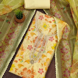 SAINOOR Floral Embroidered Beads And Stones Organza Semi-Stitched Dress Material-image-7