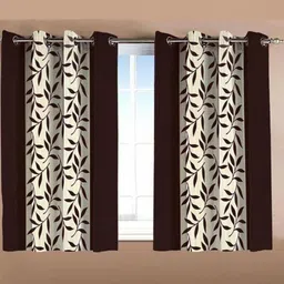 151 cm (5 ft) Polyester Semi Transparent Window Curtain (Pack Of 2) (Printed, Brown)-image-82