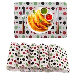 Kuber Industries 6-Pcs White & Red Polka Dot Printed Anti-Slip Dining Table Placemats-13