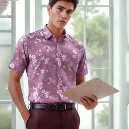 Louis Philippe Floral Printed Spread Collar Slim Fit Pure Cotton Formal Shirt-image-56