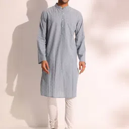 Fabindia Geometric Woven Design Mandarin Collar Dobby Weave Cotton Straight Kurta-image-90