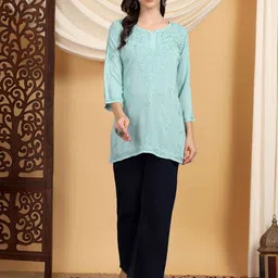 Poshak Chikan Studio Floral Embroidered Chikankari Modal Chikankari Kurti-picture-9
