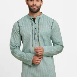 Arch element Striped Chikankari Mandarin Collar Kurta-image-68