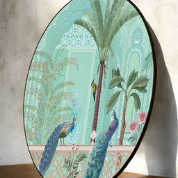 Art Street Green & Blue Paper Beautiful Peacock Mughal Birds and Animals Printed Wall Art-image-40