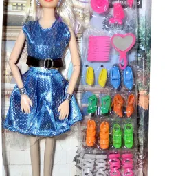 Doll Foldable Blue Dress with Beautiful Hair-70