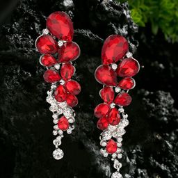YouBella Silver-Plated Artificial Stones Studded Contemporary Drop Earrings-13