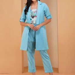 Stitchinc The Magician Abstract Printed Cotton Linen Tube Top With Trouser & Jacket-image-126