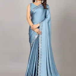 A.V.M. SILK MILLS Beads and Stones Embellished Border Satin Saree-picture-51