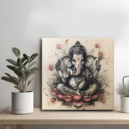OLIVE TREE Grey & Beige 1 Piece Canvas Religious Wall Paintings-1