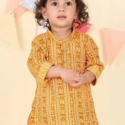 Fabindia Boys Geometric Printed Flared Sleeves Mirror Work Kurta-6