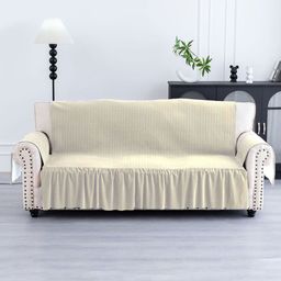 Aura Cream-Coloured Solid Velvet 1 Piece Sofa Cover-13