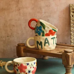 WEAVING HOMES Off White & Red Printed Ceramic Glossy Mugs Set of Cups and Mugs-46