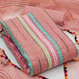 HERE&NOW Striped Embroidered Gotta Patti Unstitched Dress Material-image-25