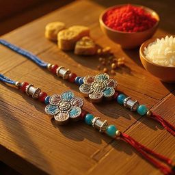 LUCKY JEWELLERY Set Of 2 Silver-Plated Greeting Card With Rakhi Gift Set-image-40