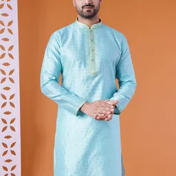 AURIK Striped Mandarin Collar Silk Straight Kurta-picture-11