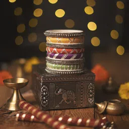 Taasha Craft Set Of 8 Ghungroo Beaded Thread Work Bangles-picture-21